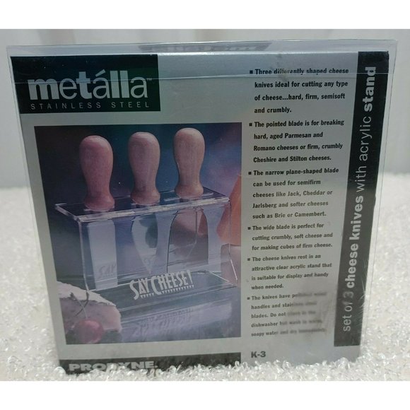 Metalla Cheese Knives Stainless Steel Blades with Acrylic Stand  Set of 3 - Picture 2 of 6